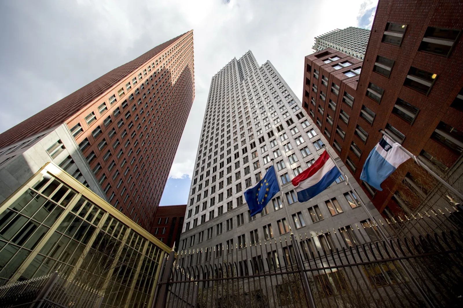 Dutch government offices with national and European flags